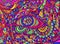 Trippy hippie rainbow psychedelic shamanic Eye with colorful bizarre ornaments fantastic background.