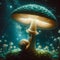 Trippy Nighttime Adventure with Snail on Giant Glowing Mushroom