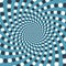 Trippy optical illusion vector background. White blue spiral dotted pattern