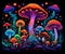 Trippy Psychedelic Mushroom, Black Light Style Art, Vivid Neon Colors, Generative AI