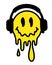 Trippy psychedelic Sticker. Melting smiling face. Psychedelic surreal techno acid LSD melt smile face logo. Dripping