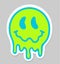 Trippy psychedelic Sticker. Melting smiling face. Psychedelic surreal techno acid LSD melt smile face logo. Dripping