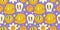 Trippy smile seamless pattern with daisy and skull. Psychedelic hippy groovy print. Good 60s, 70s, mood. Vector trippy
