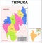 Tripura map. Showing State boundary and district boundary of Manipur map. Political and administrative colorful map of Tripura wit