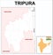 Tripura map. Showing State boundary and district boundary of Manipur map. Political and administrative colorful map of Tripura wit