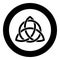 Triquetra in circle Trikvetr knot shape Trinity knot icon black color vector in circle round illustration flat style image