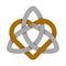 Triquetra with heart made of metal wires. Trinity love symbol.