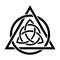 Triquetra inside a triangle interlaced with circle symbol