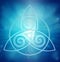Triquetra symbol, Holy Trinity, Triskelion, trefoil knot, Celtic knot tribal symbol of Eternity and Love, blue light rays