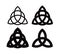Triquetra - Wiccan symbol from Charmed. Celtic Pagan trinity knots different forms. Vector icons of ancient emblems.