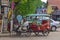 Trishaw parked nearby around Psar Chaa Siem Reap old market in the middle of the Cambodia city