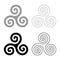Triskelion or triskele symbol sign icon set grey black color illustration outline flat style simple image