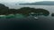 Triton Bay: Boat On Turquoise Sea And Green Tropical Trees In Kaimana Islands. Aerial View Of Wide Angle Nature; Pacific Ocean And