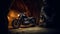 Triumph Motorcycle In Dark Cave: A Neo-concrete Masterpiece