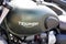 Triumph scrambler 900 retro street motorcycle detail sign text and brand logo on retro