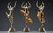 Triumph Trio Gold Silver and Bronze Trophies isolated on transparent background.