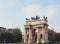 Triumphal arch called Arco della Pace means The Arch of Peace in Porta Sempione district in Milan, Lombardy region in