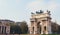 Triumphal arch called Arco della Pace means The Arch of Peace in Porta Sempione district in Milan, Lombardy region in