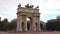 The triumphal arch Porta Sempione. September evening. Milan, Italy