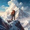 Triumphant Climber atop a Snow-covered Peak