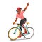 Triumphant Cyclist Female Character Raised Victorious Gesture, Beaming With A Radiant Smile, Embodying The Sheer Joy