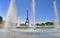 trocadero fountain on blue sky with  silhouette of eiffel tower