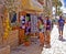 Trogir, Croatia - Tourists at souvenir shop on a warm sunny day