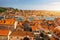 Trogir in Croatia, town panoramic view with red roof tiles, Croatian tourist destination. Trogir town sea front view, Croatia.