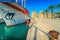 Trogir old town and harbor with boats at morning, Croatia