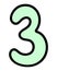 Troika. Green number three with rounded corners. Arabic number symbol. Cartoon style