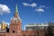 Troitskaya Tower of the Moscow Kremlin and the State Kremlin Palace on spring sunny day