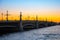 Troitskiy bridge at sunset in Saint-Petersburg