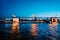 Troitskiy Trinity Bridge over Neva River with night illumination. Saint-Petersburg. Russia