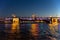 Troitskiy Trinity Bridge over Neva River with night illumination. Saint-Petersburg. Russia