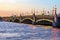 Troitskiy Trinity bridge at sunset, St. Petersburg, Russia