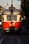 Trolley car gleams in sunlight in San Francisco street