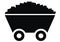 Trolley with coal, black vector icon