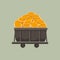 Trolley full of gold coins. Mine tool. Business concept, symbol economy, successful finance. Vector illustration
