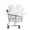 Trolley full of hygiene products isolated on a white background. Concept on the purchase of quarantine supplies