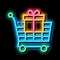 Trolley with Gift neon glow icon illustration