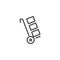 Trolley handcart with cardboard boxes line icon
