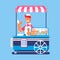 Trolley with ice cream. Ice cream cart market. Vector illustration