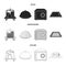 Trolley with luggage, safe, swimming pool, clutch.Hotel set collection icons in black,monochrome,outline style vector