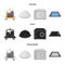 Trolley with luggage, safe, swimming pool, clutch.Hotel set collection icons in cartoon,black,monochrome style vector