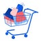 Trolley with purchase buy paper bags . Summer sale discount black friday start