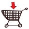 Trolley Shopping colored button with a black outline on a white background in a hand drawn style