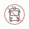 Trolleybus Ban Black Line Icon. Trolley Bus Forbidden Outline Pictogram. Caution Electric Transport Red Stop Circle