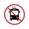 Trolleybus Ban Black Silhouette Icon. Trolley Bus Forbidden Pictogram. Caution Electric Transport Red Stop Circle Symbol