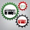 Trolleybus sign. Vector. Three connected gears with icons at grayish background.. Illustration.
