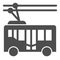 Trolleybus solid icon, Public transport concept, trackless trolley sign on white background, tram silhouette icon in